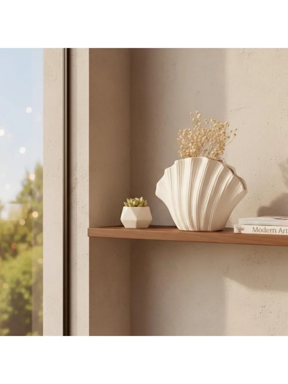 Coastal Ceramic Shell Vase - Modern Home Decor, Unique Centerpiece & Planter